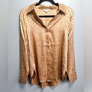 12th Tribe Satin Long Sleeve Blouse Peach Small